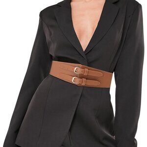 Elastic Wide Waist Belt Women Vintage Cinch Belt Double Buckle Stretchy Corset